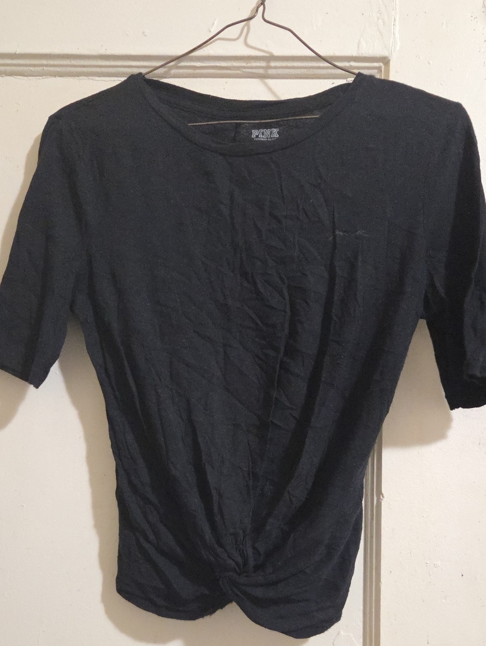 PINK Victoria's Secret Black Short Sleeve Twist-Hem Tee